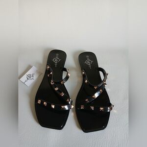 Elegant Black Sandals with Gold Studs